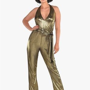 Disco Diva Gold Jumpsuit Costume 70s Groovy Adult Up to Size 8 NEW